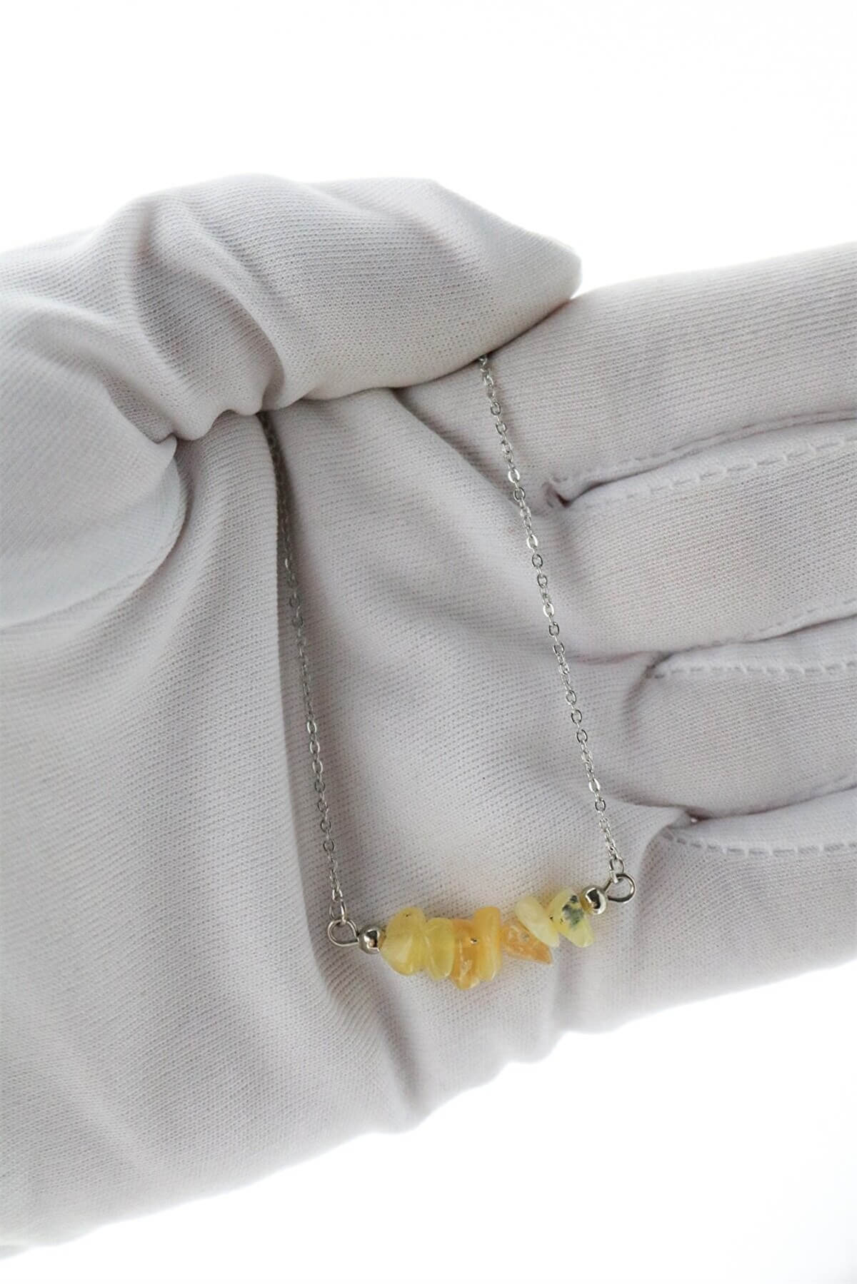 Seay Sarı Opal Taşı Kırık Model Doğaltaş Kadın Kolye